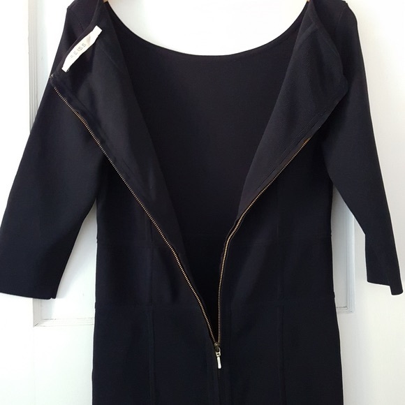 REISS Bodycon Boat Neck Knee Length Gold Detail Dress Dark Blue Sz M - Picture 9 of 15